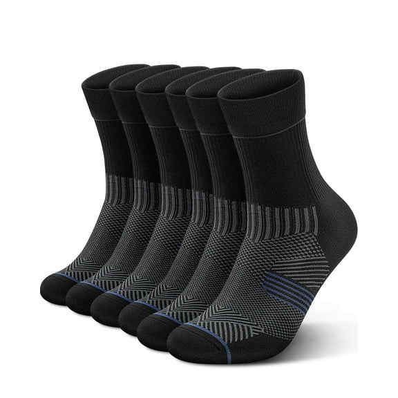 3 Pairs Running Compression Socks for Men & Women, Atheltic Crew Socks with Cushion, Arch Support for Hiking, Cycling