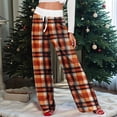 thumbnail image 5 of Women Winter Soild Color Pants Full Length Long Trousers Sports Pants with Plaid Print and Drawstring for Classic and Warm Wear,Saffron,L, 5 of 8