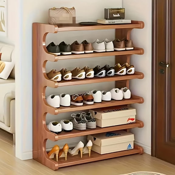 6 Tiers Shoe Racks, Bamboo Vertical Shoe Rack Organizer for Closet Floor, Space-Saving & Easy to Assemble, for Entryway, Hallway, Bedroom Hallway Closet ,Multifunctional Front Door Shoe Rack