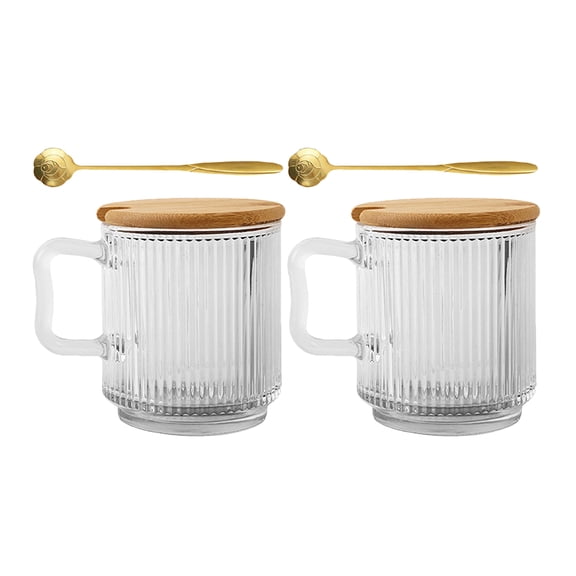 Himition 2 Sets Glass Coffee Mugs Clear Water Mug with Lid and Spoon Glass Water Cups