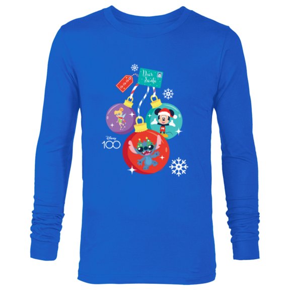 Disney 100 Mickey Stitch Tinker Bell Christmas Ornaments - Long Sleeve T-Shirt for Men - Customized-Navy