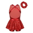 thumbnail image 2 of Miaeowve Kids Girls Ballet Dance Outfits Shiny Sequins Bowknot Cutout Back Gymnastic Leotard Dress Jazz Latin Dancewear Red 14, 2 of 7