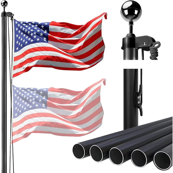 25FT Sectional Flag Pole Kit for Outside House, Heavy Duty Aluminum Flagpole for Yard In Ground, Outdoor Flag Poles with Ball and 3x5 American Flag for Residential or Commercial, Black