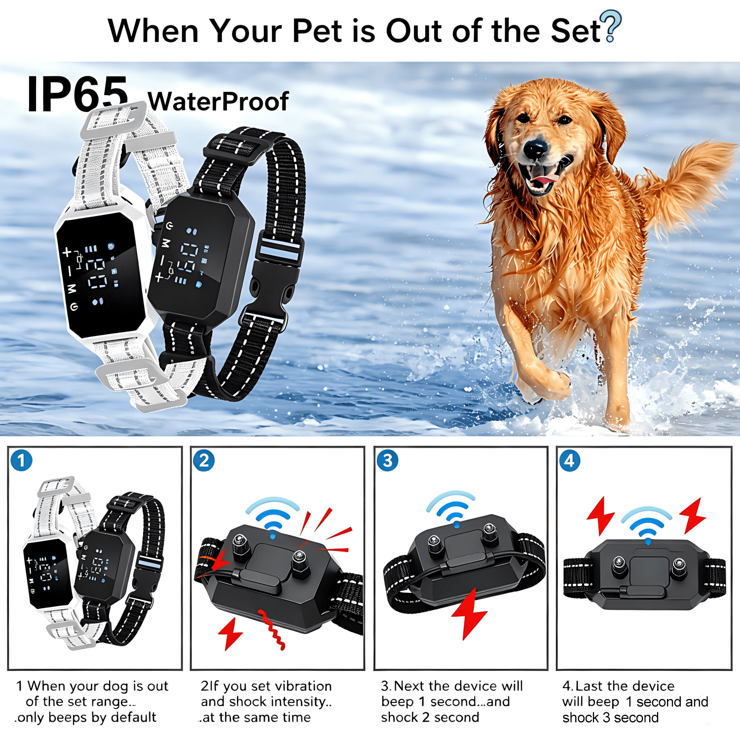 GPS Dog Collar, Wireless Dog Fence 100–3280 ft Circular Boundary, Adjustable Range, IP67 Waterproof Training Collar, Pet Boundary Container, Suitable and Harmless for All Dogs,White