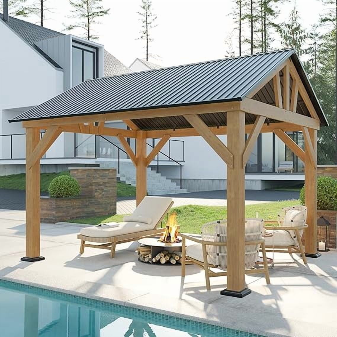 Merluxy Wood Gazebo, 13'x15', Wind & Rain Resistant Design