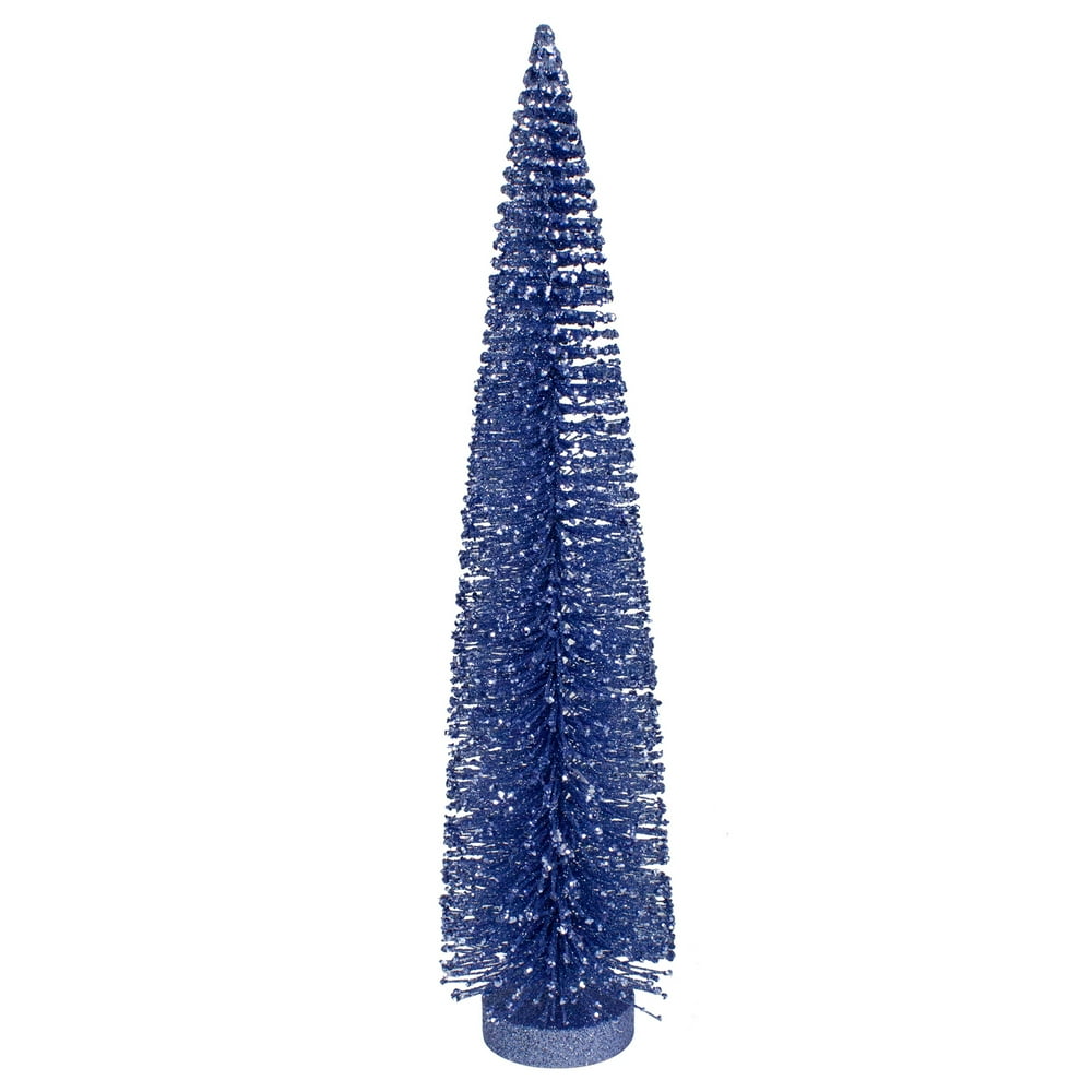 14" Large Blue Glitter Sisal Bottle Brush Christmas Tree