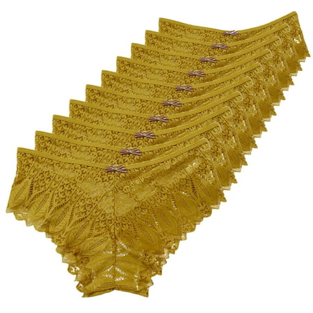 Blphud Sexy Thongs High Waist Bikini Underwear Women Panties for Women Crochet Lace Lace Up Panty Sexy Hollow Out Underwear Scrub Pants Large Elastic Waist Yellow XXXXL