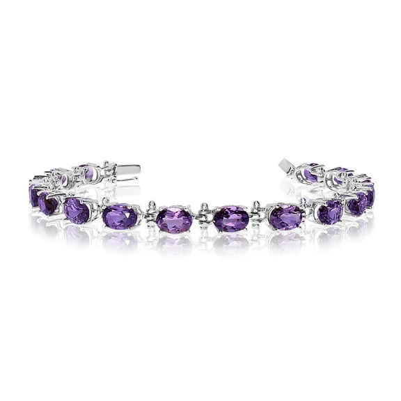 14K White Gold Oval Amethyst Tennis Bracelet
