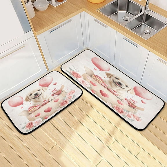 Kitchen Rugs and Mats【2 PCS】Non Skid Cute Happy Labrador Creative Kitchen Mat