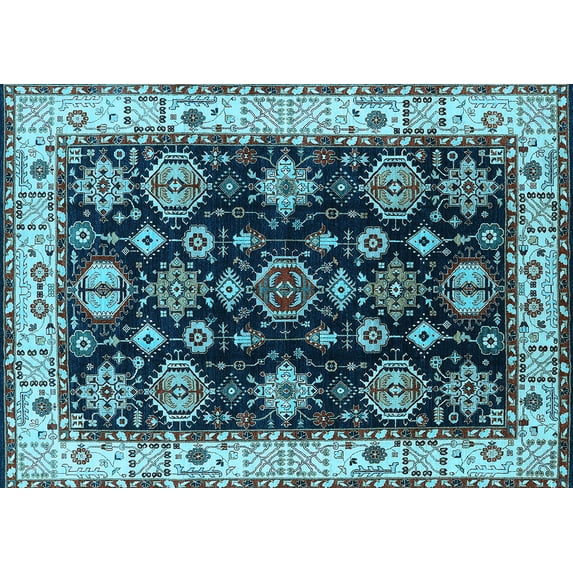 Ahgly Company Indoor Rectangle Oriental Light Blue Industrial Area Rugs, 8' x 10'