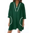 thumbnail image 2 of Half Sleeve Patchwork Women Loose V-Neck Mini Dress, 2 of 5