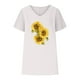 thumbnail image 4 of Camiseta de Manga Corta con Cuello en V con Impresión de Girasol, Algodón Casual Y Top de Cáñamo, 4 of 6