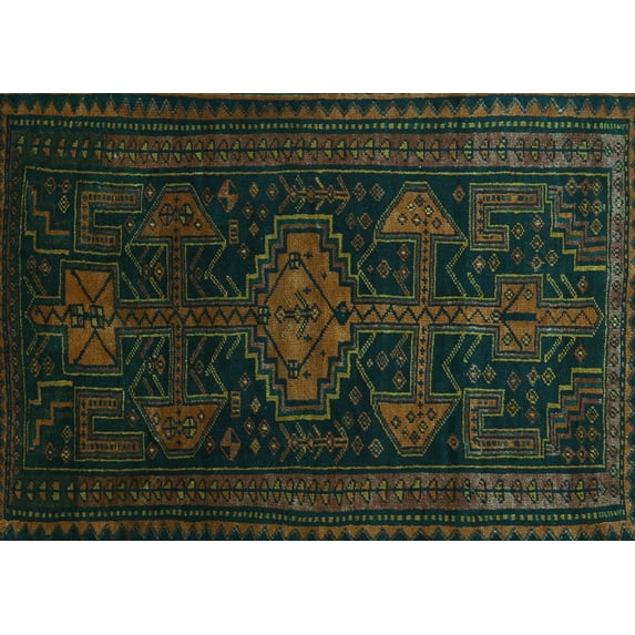 Ahgly Company Machine Washable Indoor Rectangle Persian Turquoise Blue Traditional Area Rugs, 3' x 5'