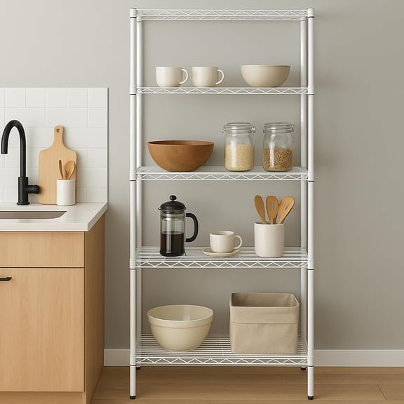 Honey-can-do SHF-01573 5-Tier Adjustable Shelving System, 14-Inch by 36-Inch by 72-Inch, White