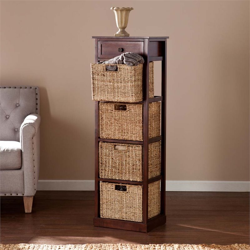 Southern Enterprises Kenton 4 Basket Storage Tower Unit in Mahogany
