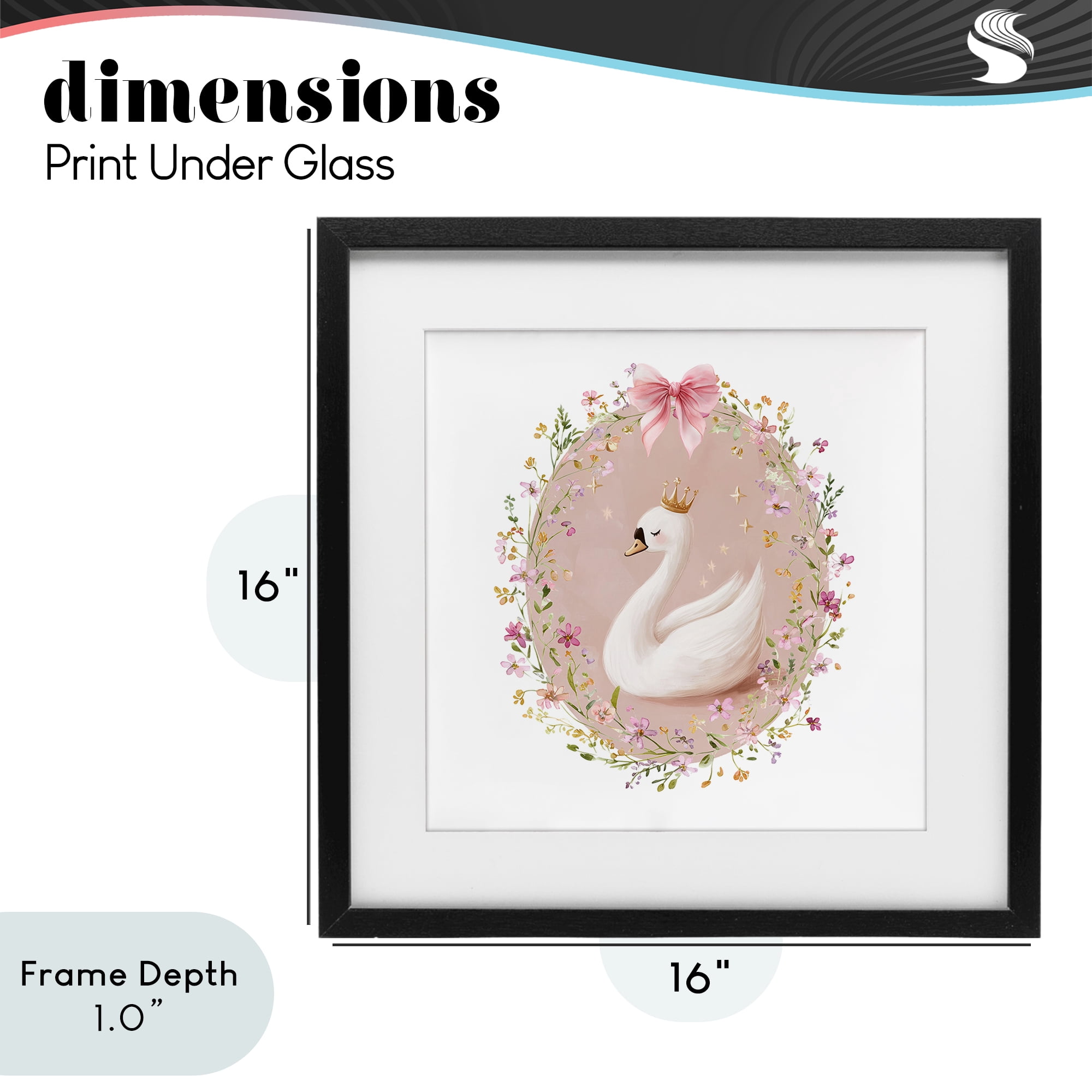 Stupell Industries Queen Swan with Florals Black Framed Print Under Glass, design by Christine Simpson Art