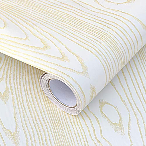 White Contact Paper Gold Wood Grain SelfAdhesive Waterproof 15.8" x