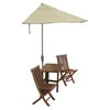Blue Star Group Terrace Mates Villa Deluxe Table Set w/ 7.5'-Wide OFF-THE-WALL BRELLA - Antique Beige Sunbrella Canopy