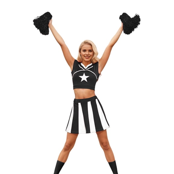 SJLDQY Carnival Women Cheerleader Dress Up Fashion Striped Tops Skirts Outfits Party Stage Performance Clothes Set