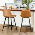 thumbnail image 4 of Dycanpo 24” Counter Height Bar Stools Set of 2, Modern Faux Leather, for Home Kitchen,Whiskey Brown, 4 of 9
