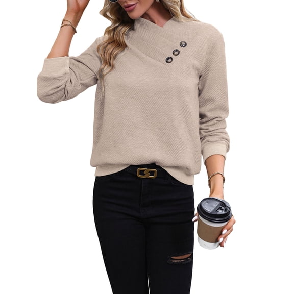 Long Sleeve Shirts for Women Fall Outfits V Neck T Shirts Button Down Tunic Tops Fashion Clothing Apricot S