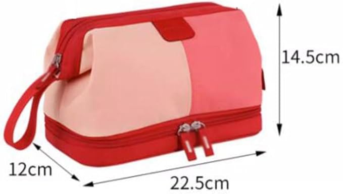 Waterproof Woman's Travel Toiletry Bag,Double Layer Makeup Cosmetic Organizer Pouch,Wet &Dry -Red