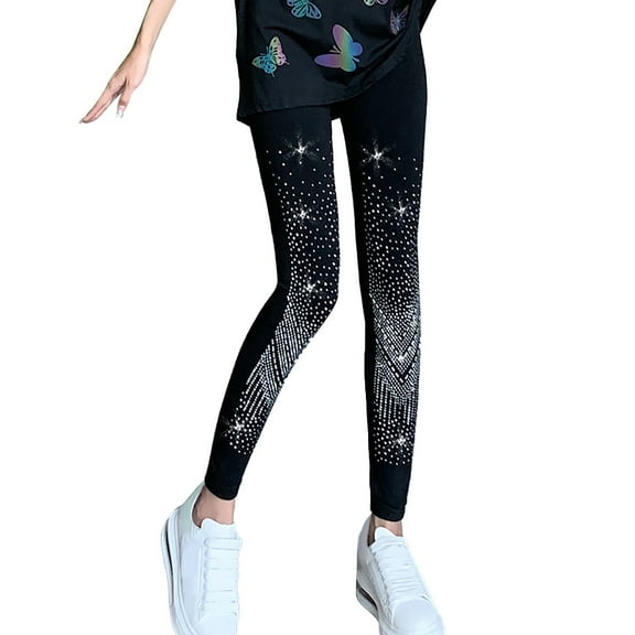 LINGLANG Lined Leggings Women Tights Nine Points Hot Drilling Process Black Lift Thick Thermal Winter Warm Workout Yoga Pants