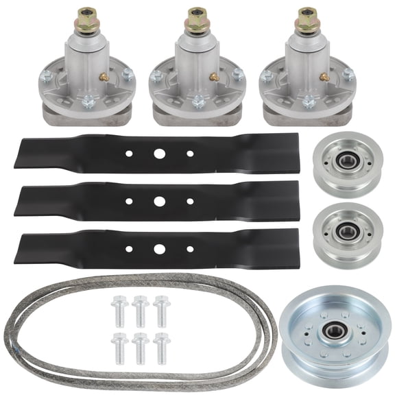 SCITOO Deck Rebuild Kit 48 Lawn Mower Deck Parts Rebuild Kit Compatible with John Deere 2002-2004 L120 L130 948HV 2148HV L2048 L2548 1 Belt 3 Spindle Assembly 3 Mower Blades 3 Idler Pulleys