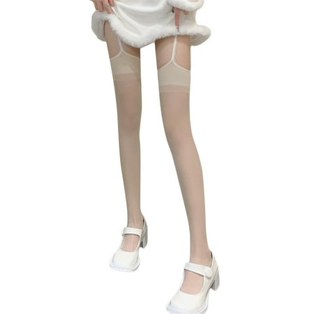 

Pudcoco Women Lace Suspenders Socks Pants See Through Pantyhose Ultra-Thin High Tube Stockings