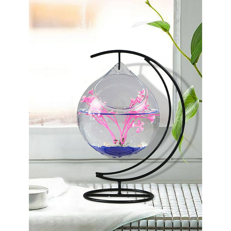 GadgetVLot Random color transparent glass small fish tank wrought iron  hanging gold fish tank 