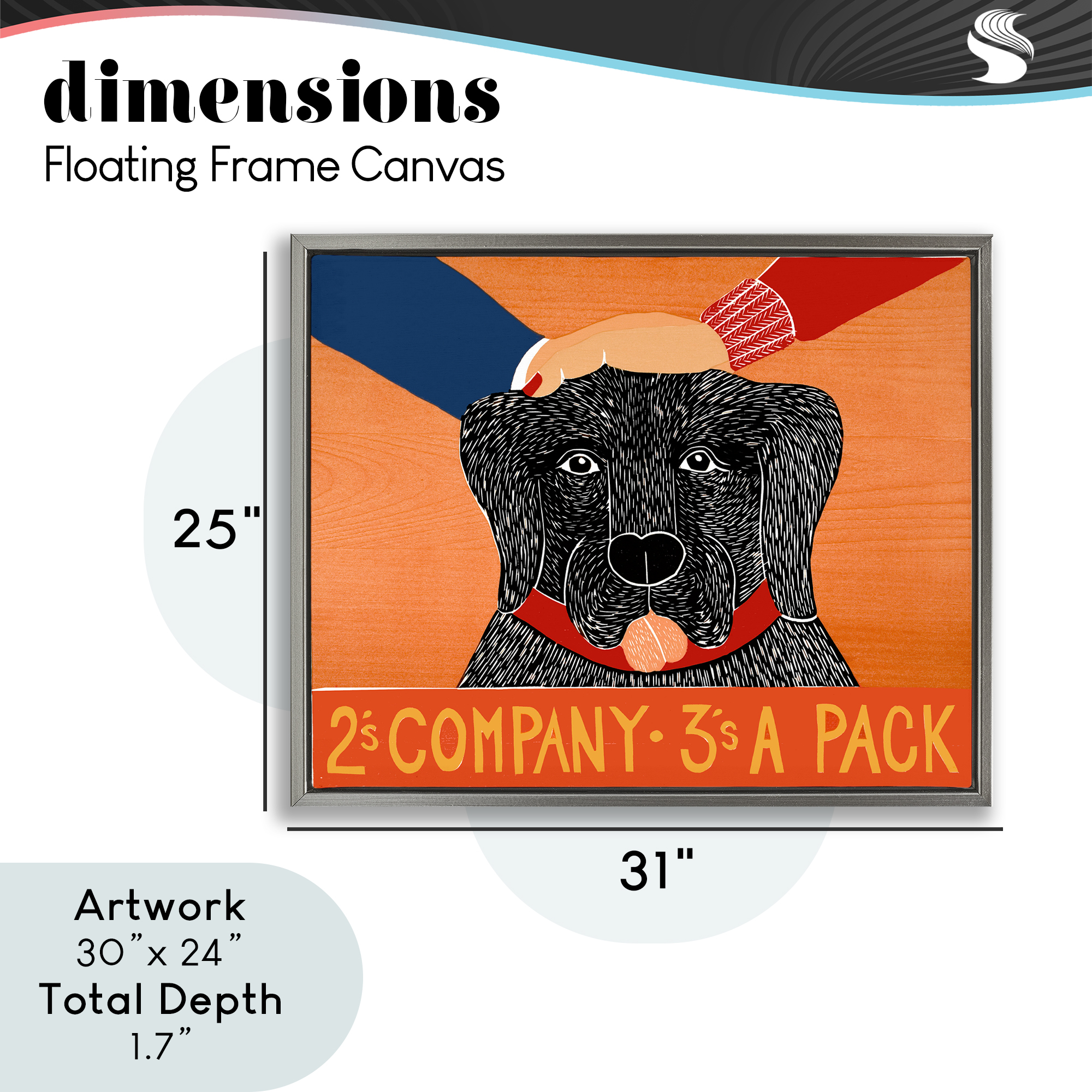 2's Company Dog Gray Framed Floater Canvas Wall Art, design by Stephen Huneck