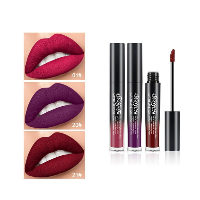 Ensemble de Rouges à Lèvres Liquides Mats Série Rouge Baie 3 Pcs Kit de Brillant à Lèvres Velouté Tenue Longue Tenue Ne Colle Pas au Verre et Ne Déteint Pas Ensemble de Maquillage pour Tous les sous-Tons de Peau (Ensemble 3 Couleurs 09)