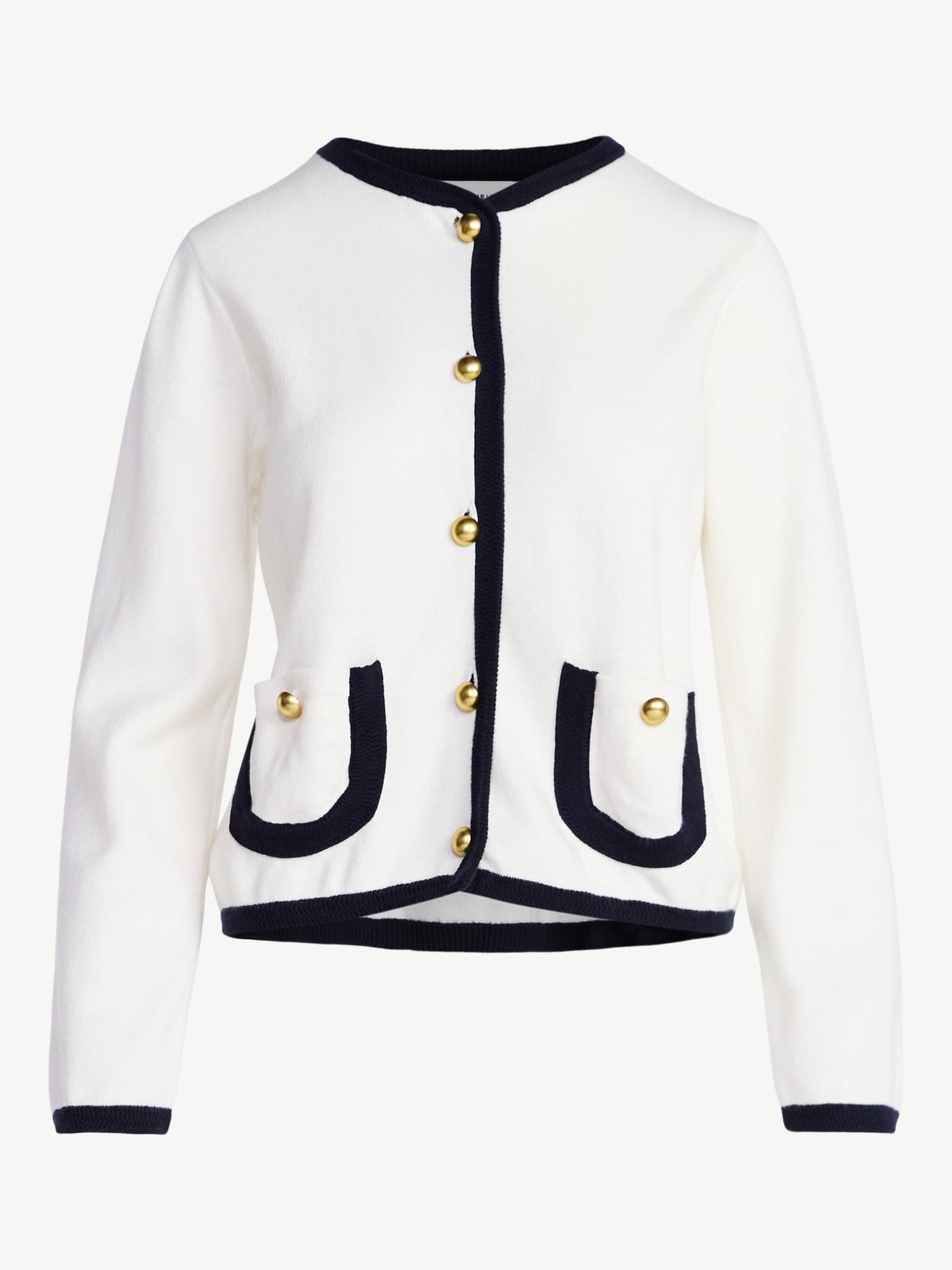 Free Assembly Women's Tipped Patch Pocket Cardigan Sweater, Lightweight, Sizes XS-XXL