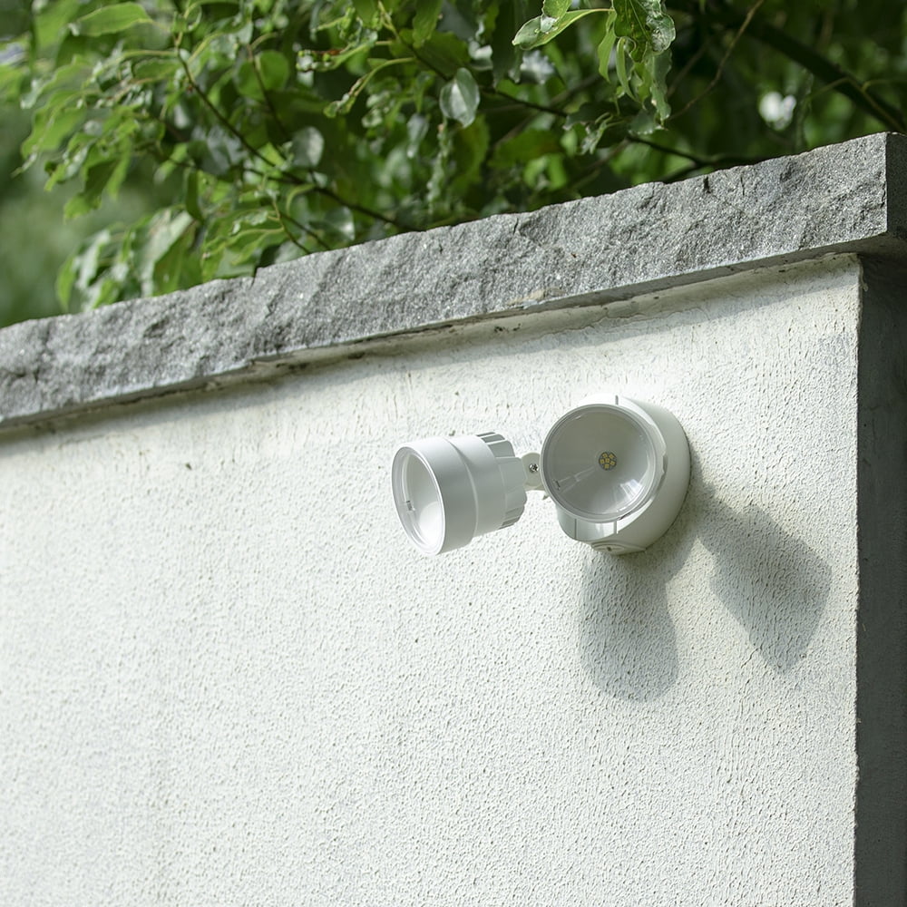 2-Light White OD Integrated LED Wall or Eave Mount Flood Light with 110 Degree Light Bean Angle
