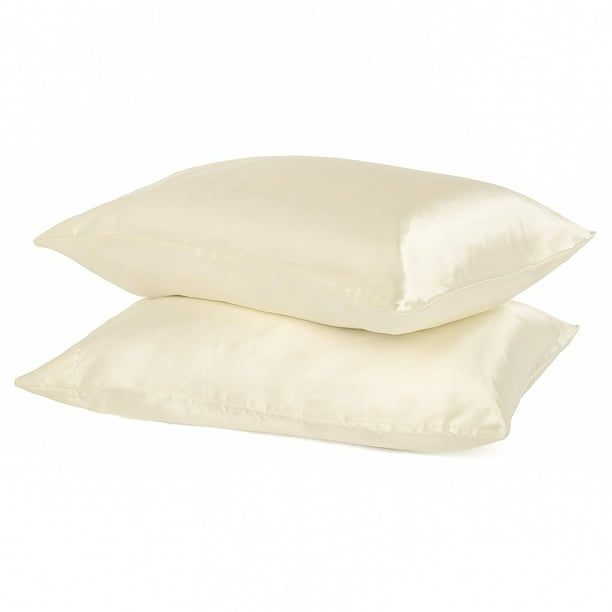 2Pack Silky Soft Satin Pillow Cases with Hidden Zipper (Standard, Beige)