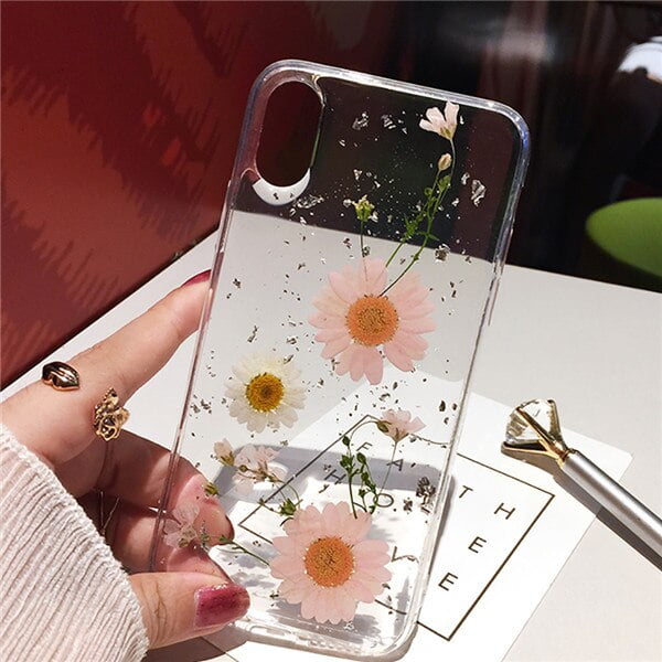 Fundas de teléfono Qianliyao con flores secas y lámina plateada para iPhone 14 13 12 11 Pro Max XS Max XR X 6 6s 7 8 Plus SE, funda de silicona suave Deng Xun unisex