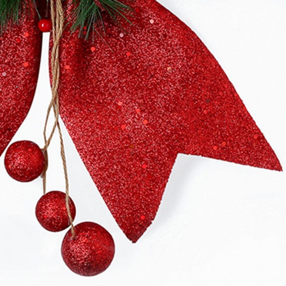 4pcs Christmas Decorative Bow Christmas Tree Glitter Bow Xmas Bows Ornament with Pinecone Red Bows for Wreath Garland Treetopper Christmas Party Gifts Home Indoor Decor 9.8 x 11.8in