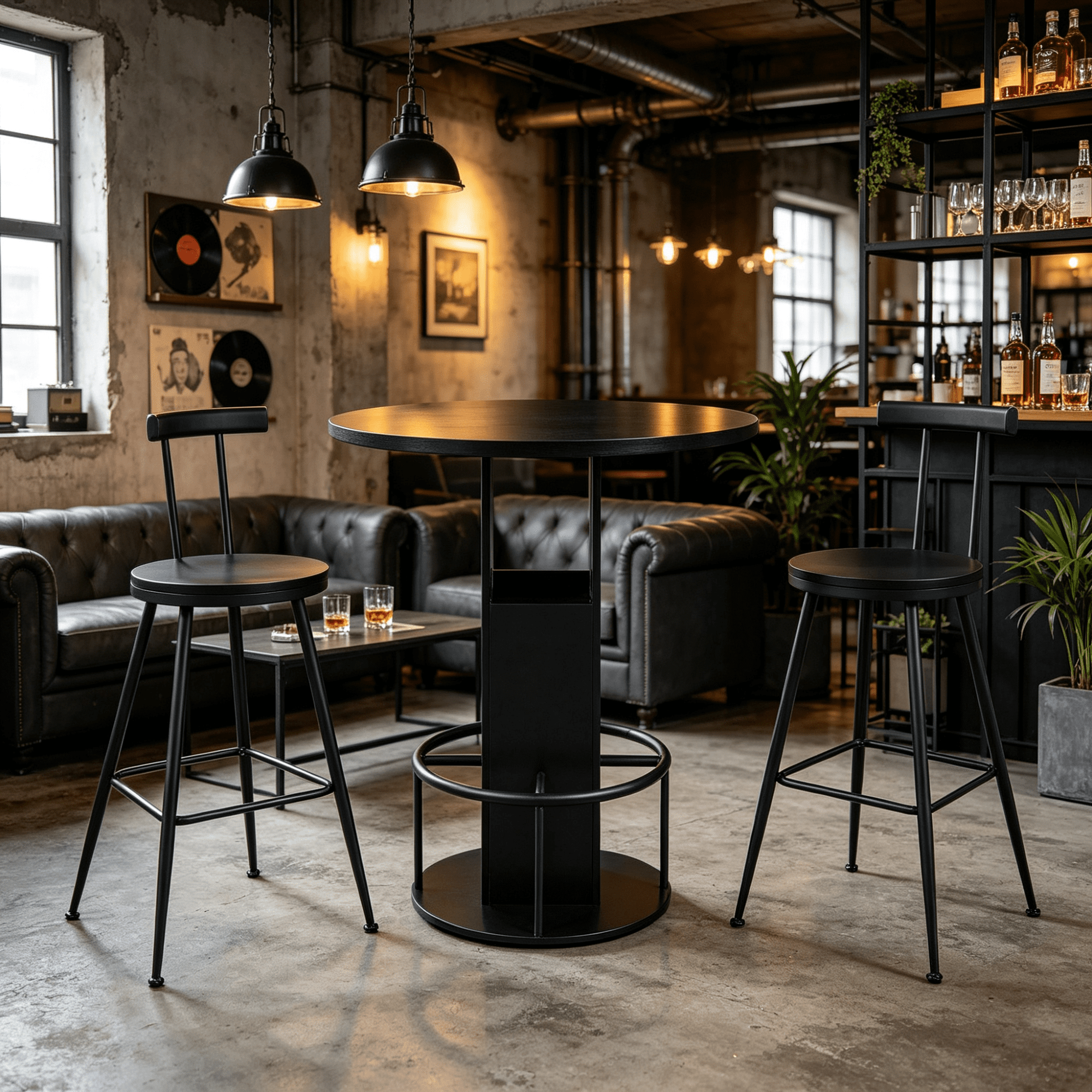 3-Piece Bar Table and Stool Set, 31.5-inch Round Table with Two Stools, Black