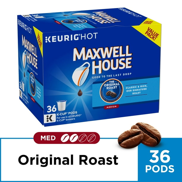 Maxwell House Original Roast Ground Coffee K Cups, Caffeinated, 36 ct