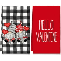 Happy Valentine''s Day Kitchen Towel Black White Buffalo Plaids Gnome Dish Towel 18 x 26 Inch Weing Anniversary Cooking Baking Hand Drying Tea Towel Set of 2
