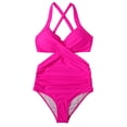 thumbnail image 6 of Women's One Piece Swimsuit Cross Front Cutout High Waisted Sexy Backless Monokini for Beach Pool Vacation,Hot Pink,M, 6 of 8