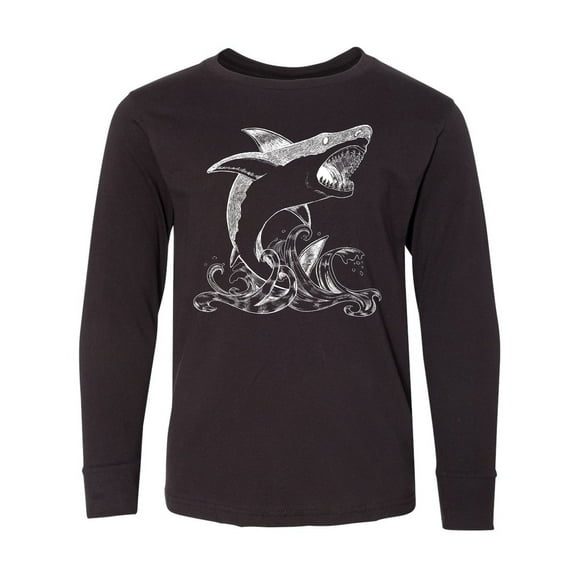 Inktastic Great White Shark Jumping in White Long Sleeve Youth T-Shirt