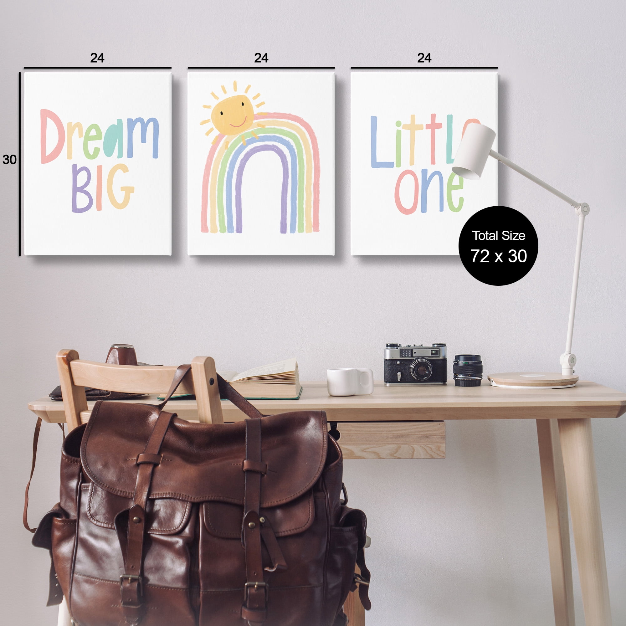 Stupell Industries Dream Big Little One Happy Sun Rainbow Illustration Canvas Wall Art Design by Lisa Larson, 3 Piece, 24" x 30"