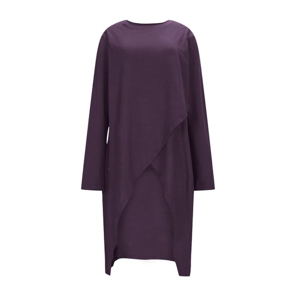 TKLPEHG Womens Tunic Tops Irregular Hem Long Sleeve Dresses for Women Fall Loose Crew Neck Dressy Casual Slit High Low Tunic Shirts (Purple,S)