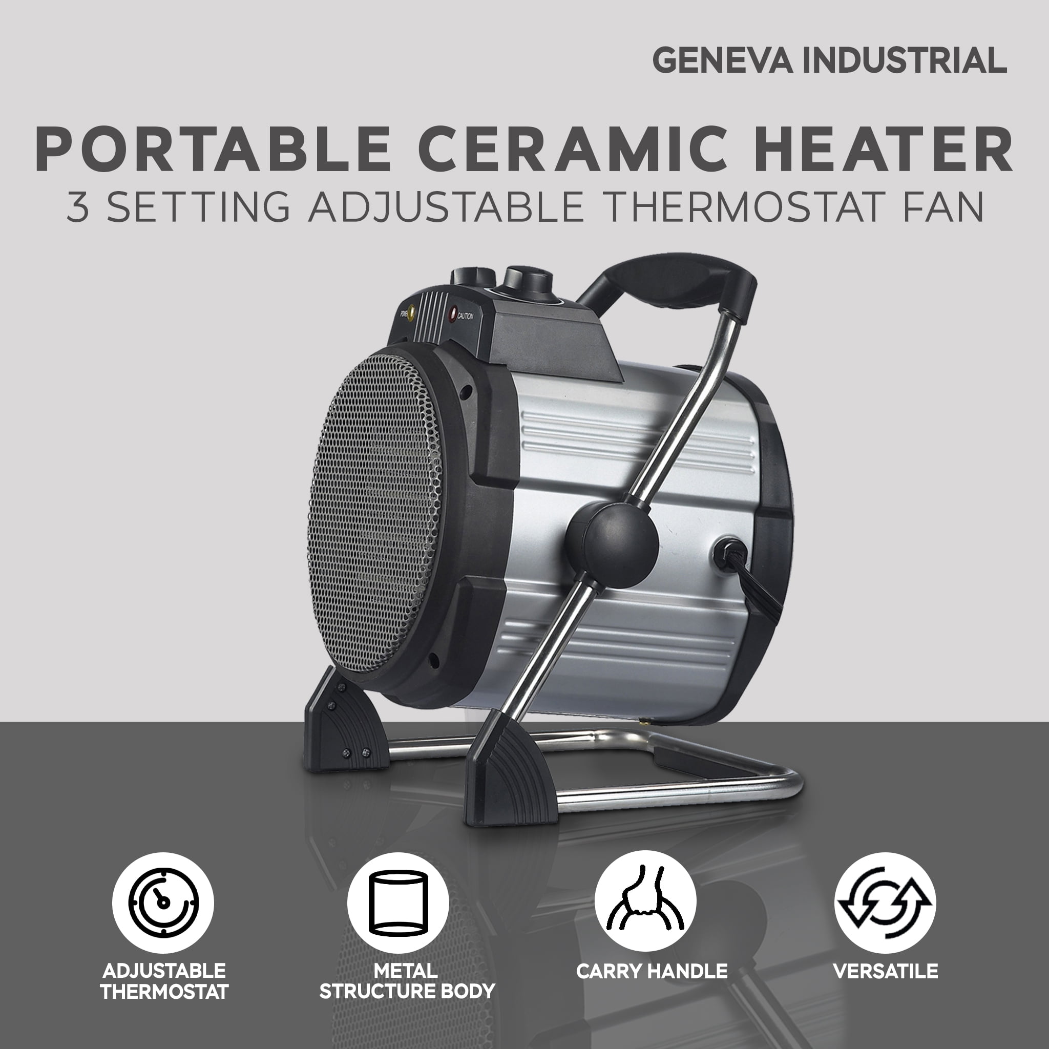 Geneva Industrial Portable Ceramic Heater 3 Setting Fan with Thermostat