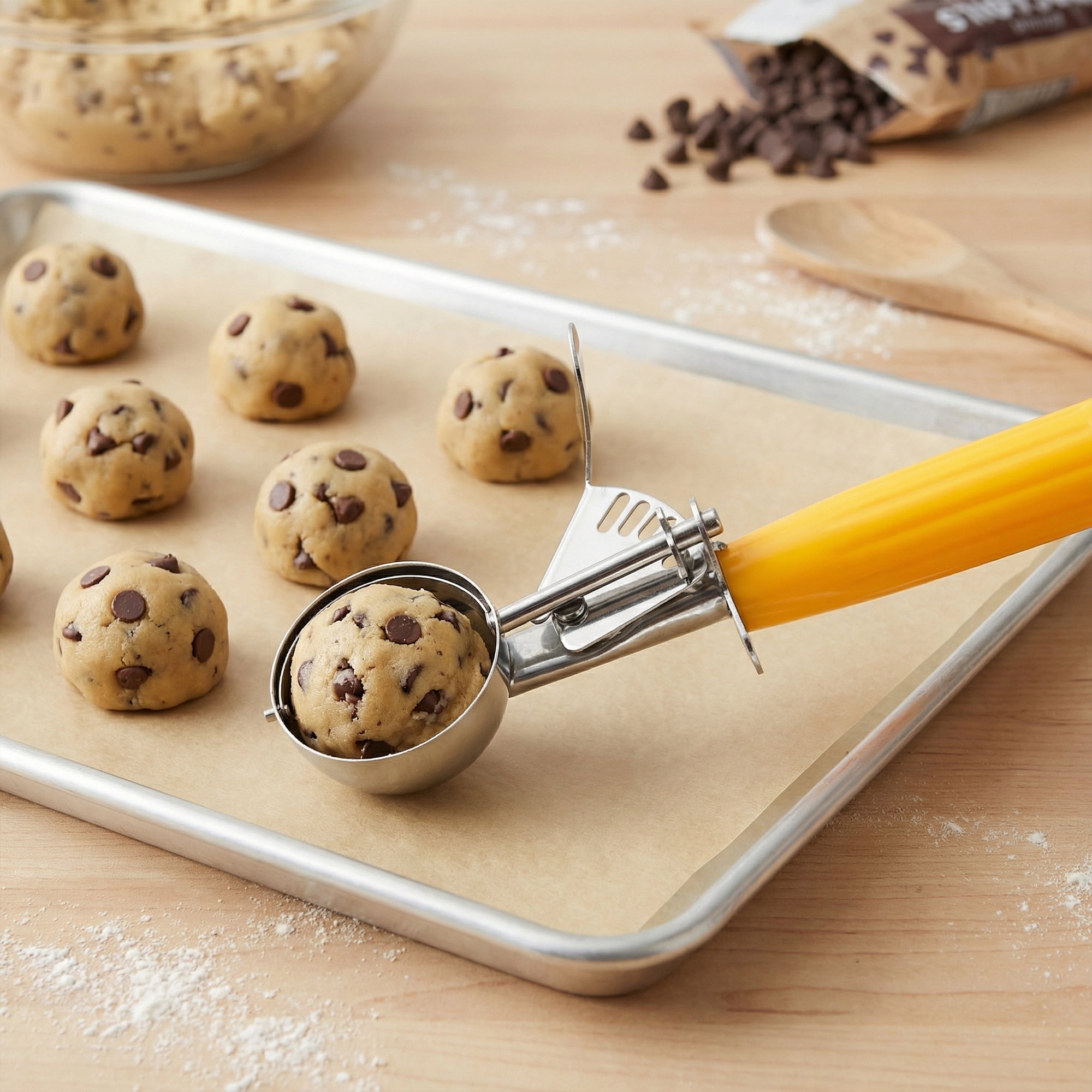 Unique Bargains Stainless Steel Ice Cream Scoop Yellow 7.9in