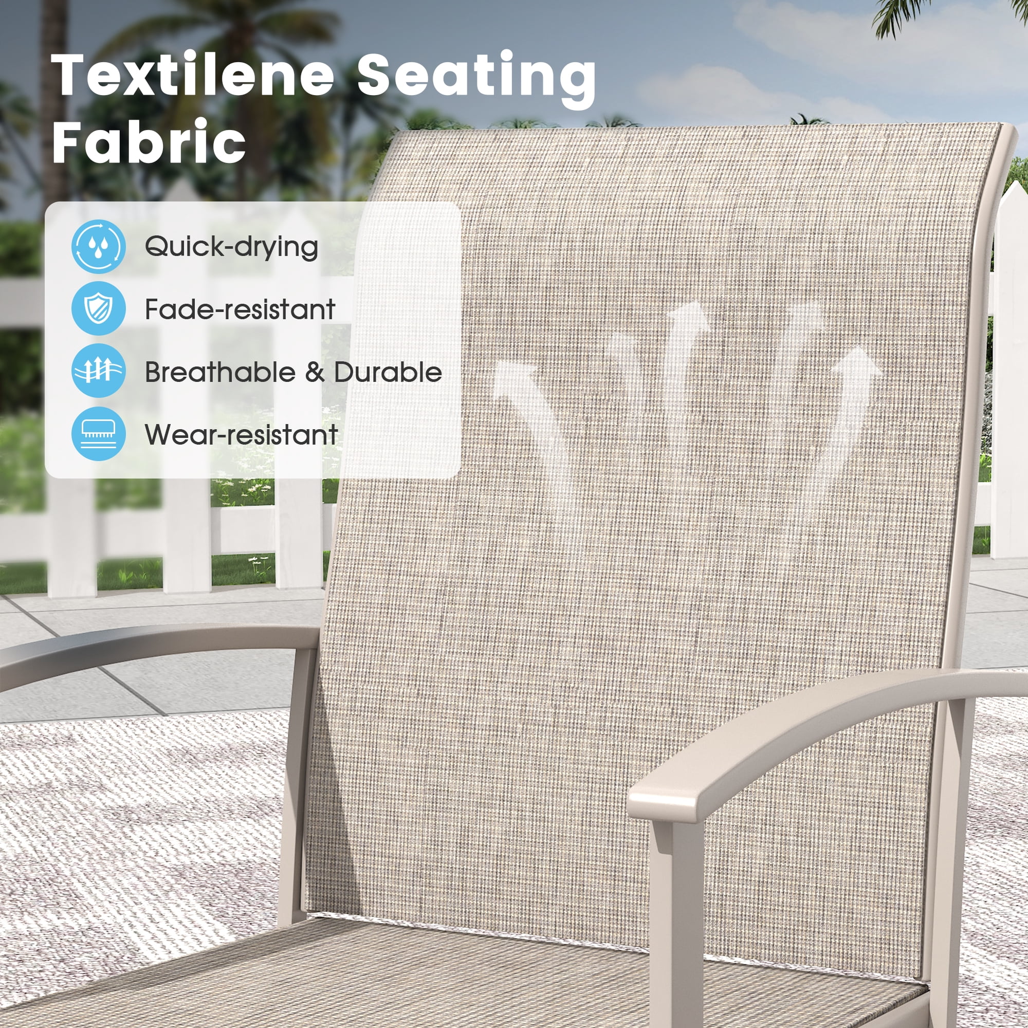 DIFY 9PCS Patio Dining Furniture Set, 71" Rectangular Metal Table, 8 Swivel Textilene Chairs