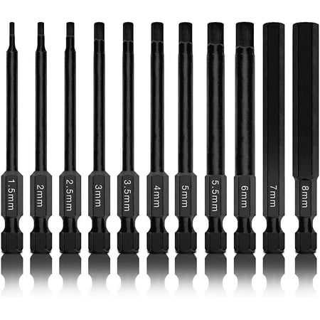 NEIKO 01148A Hex Allen Power Bit Set, 11-Piece Metric Sizes 1.5mm to 8mm | Magnetic Head Bits 3 Quick Release Shanks Premium S2 Steel Compatible with Drills and Impact Drivers