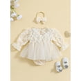 thumbnail image 3 of Bagilaanoe Newborn Baby Girl Rompers Dress Floral Long Sleeve Bodysuits + Headband 3M 6M 12M 18M 24M Infant Patchwork A-line Dresses, 3 of 9