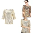 thumbnail image 2 of Aellinatey Glittering Womens Sequined T Shirt Party Wear Half Sleeve Shinning Blouse Top, 2 of 15